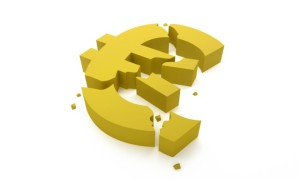 Euro symbol break for economic crisis concept