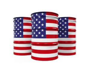 USA Flag Oil Barrel isolated on white background. 3D render