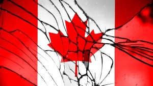 Flag of Canada, Canadian Flag painted on broken glass