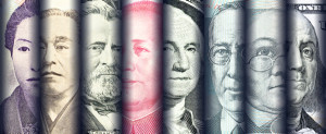 Portraits / images / faces of famous leader on banknotes currencies of the most dominant countries in the world i.e. Japanese yen US dollar Chinese yuan Australian dollar. Financial concept.