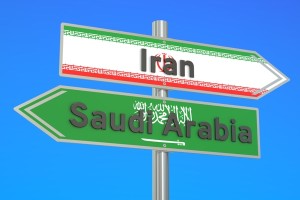 Iran and Saudi Arabia crisis conflict concept 3D rendering