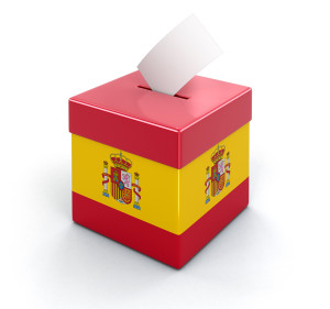 3D Ballot Box with Spanish flag. Image with clipping path
