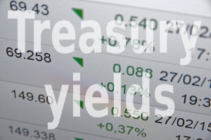 Inscription "Treasury yields" on PC screen. Financial concept.