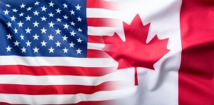 USA and Canada. USA flag and Canada flag.