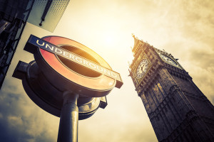 LONDON - APRIL 10: The Big Ben. The London 'Underground' logo will be used for other transportation systems - has been announced by Transport for London (TfL) taken April 10 2015 in London