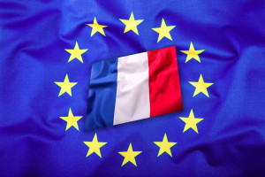 Flags of the france and the European Union. France Flag and EU Flag. Flag inside stars. World flag concept.