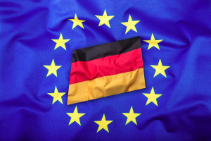 Flags of the Germany and the European Union. Germany Flag and EU Flag. Flag inside stars. World flag concept.