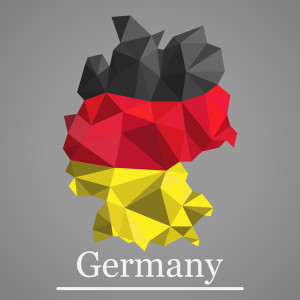 Geometric polygonal design map of Germany. Geometric vector Germany flag colors.