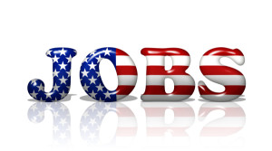 The word Jobs in the American flag colors Jobs in America
