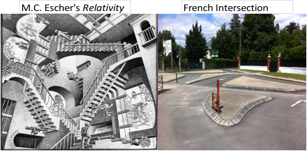 M.C. Escher's Relativity and French Intersection