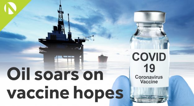 Oil soars on vaccine hopes